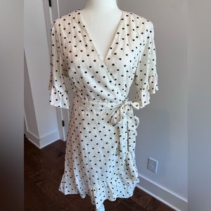 WAYF Polka Dot Wrap Mini Linen Dress